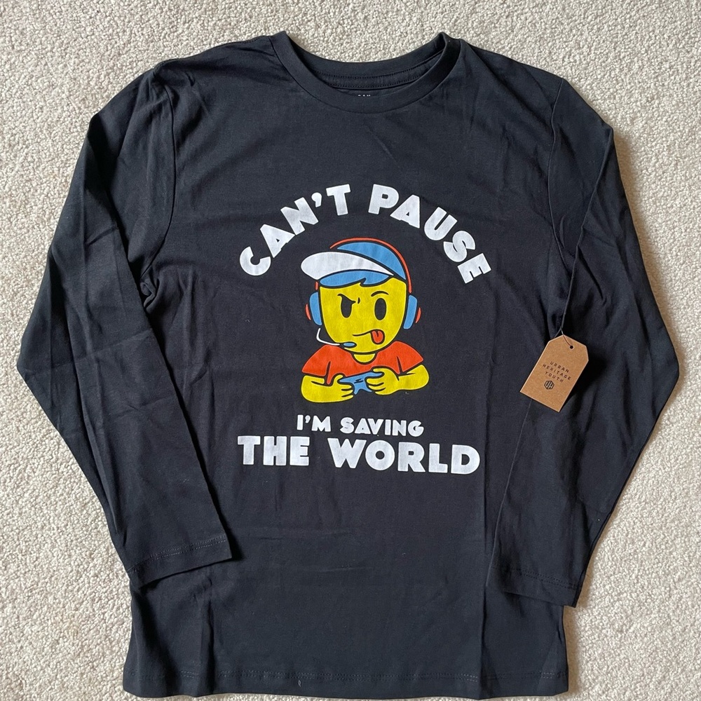 Urban Heritage Black Long Sleeve Tee with Colorful Gamer Graphic 7-8T